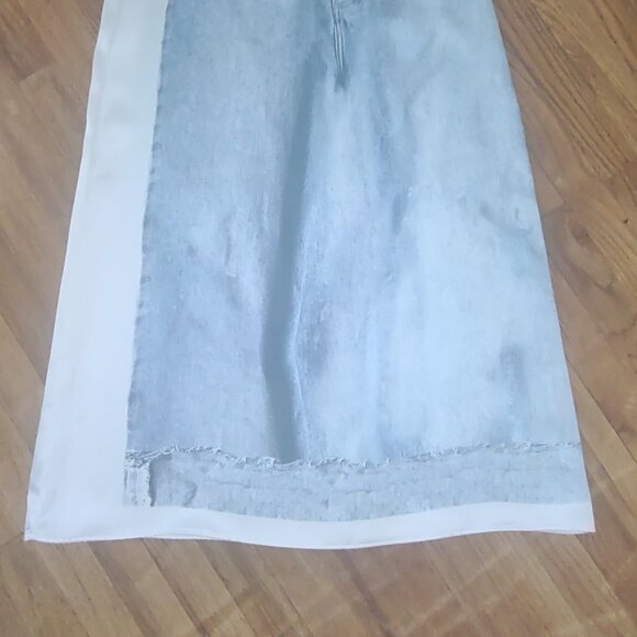 ZARA Satin Effect Denim Print A-Line Skirt - LARGE - Picture 9 of 12